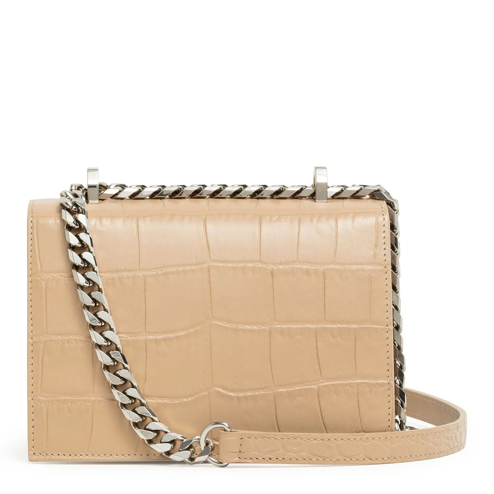 Beige jewelled croco print satchel