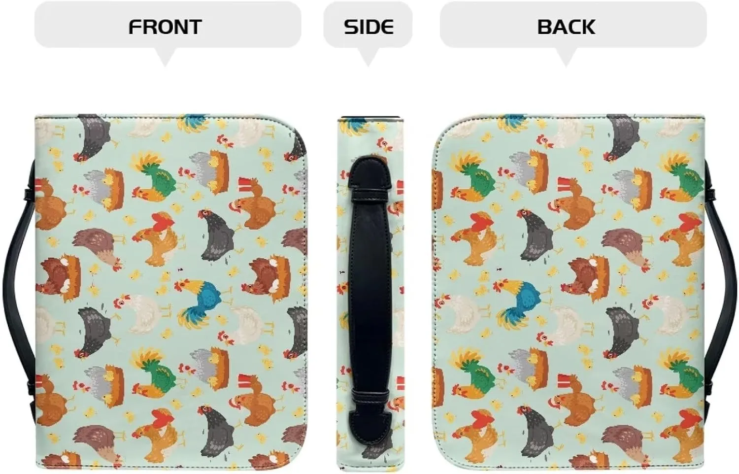 Bible Cover for Women Men Rooster Chicken Bible Tote Bags with Top Handle and Pockets Large Capacity Church Handbags for Study Bible Pray Workship