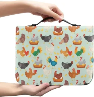 Bible Cover for Women Men Rooster Chicken Bible Tote Bags with Top Handle and Pockets Large Capacity Church Handbags for Study Bible Pray Workship
