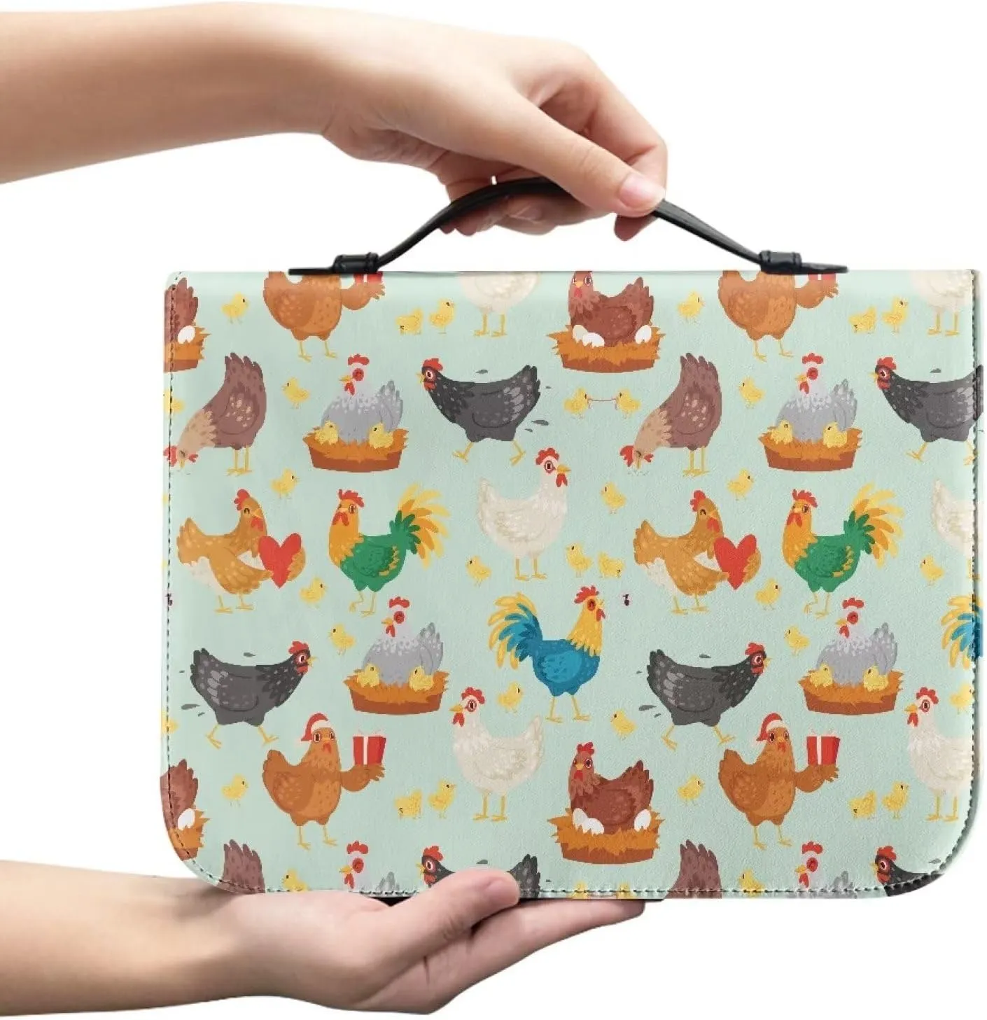 Bible Cover for Women Men Rooster Chicken Bible Tote Bags with Top Handle and Pockets Large Capacity Church Handbags for Study Bible Pray Workship
