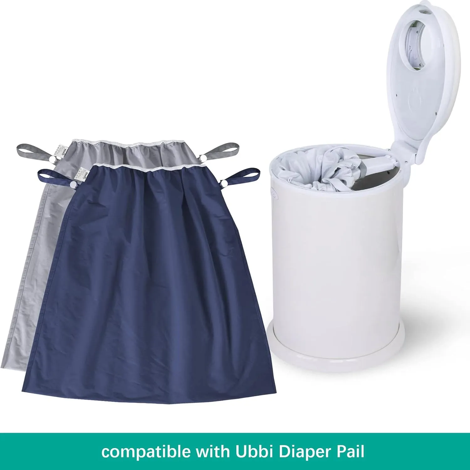 Biloban Reusable Diaper Pail Liner Bags 2 Pack for Ubbi, Waterproof Larger Capacity & Washable Wet Bag for Cloth Diapers & Kitchen Garbage, Grey & Navy