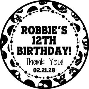 Black And White Skull Birthday Stickers