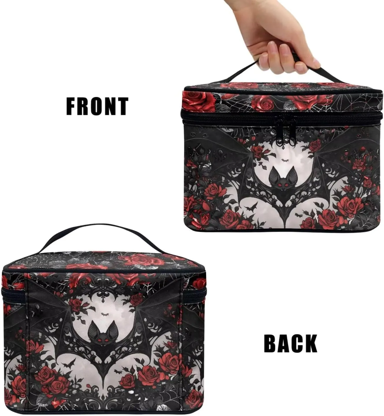 Black Bat Roses Travel Makeup Bag Organizer Toiletry Bag for Women, Gothic Red Spider Web Cosmetic Kit for Toiletries Accessories