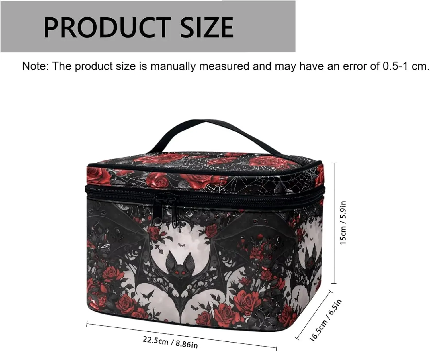 Black Bat Roses Travel Makeup Bag Organizer Toiletry Bag for Women, Gothic Red Spider Web Cosmetic Kit for Toiletries Accessories