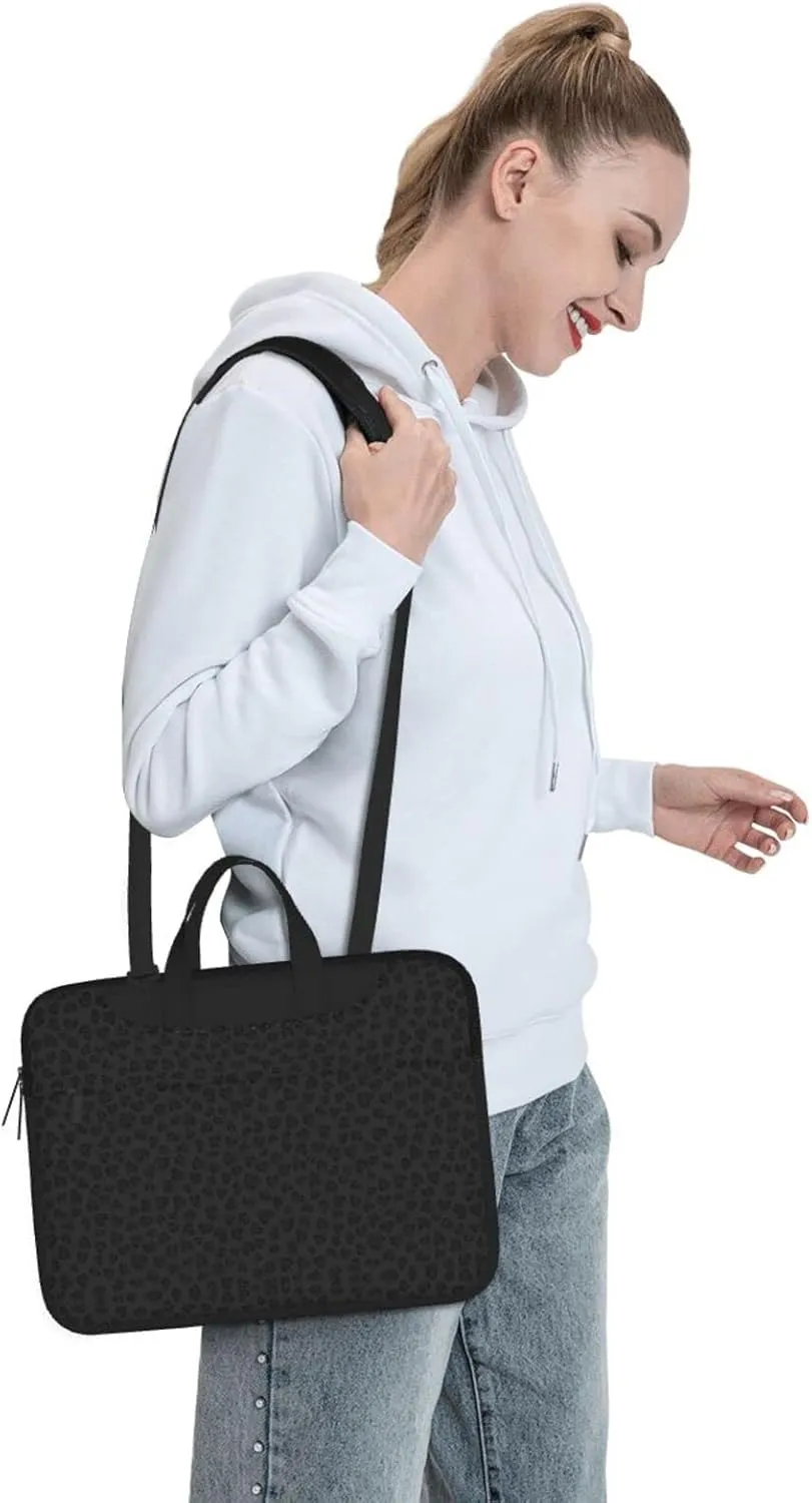 Black Leopard Pattern Print Laptop Bag Premium Laptop Bag With Shock-Absorbing Lining, For Everyday Use And Travel