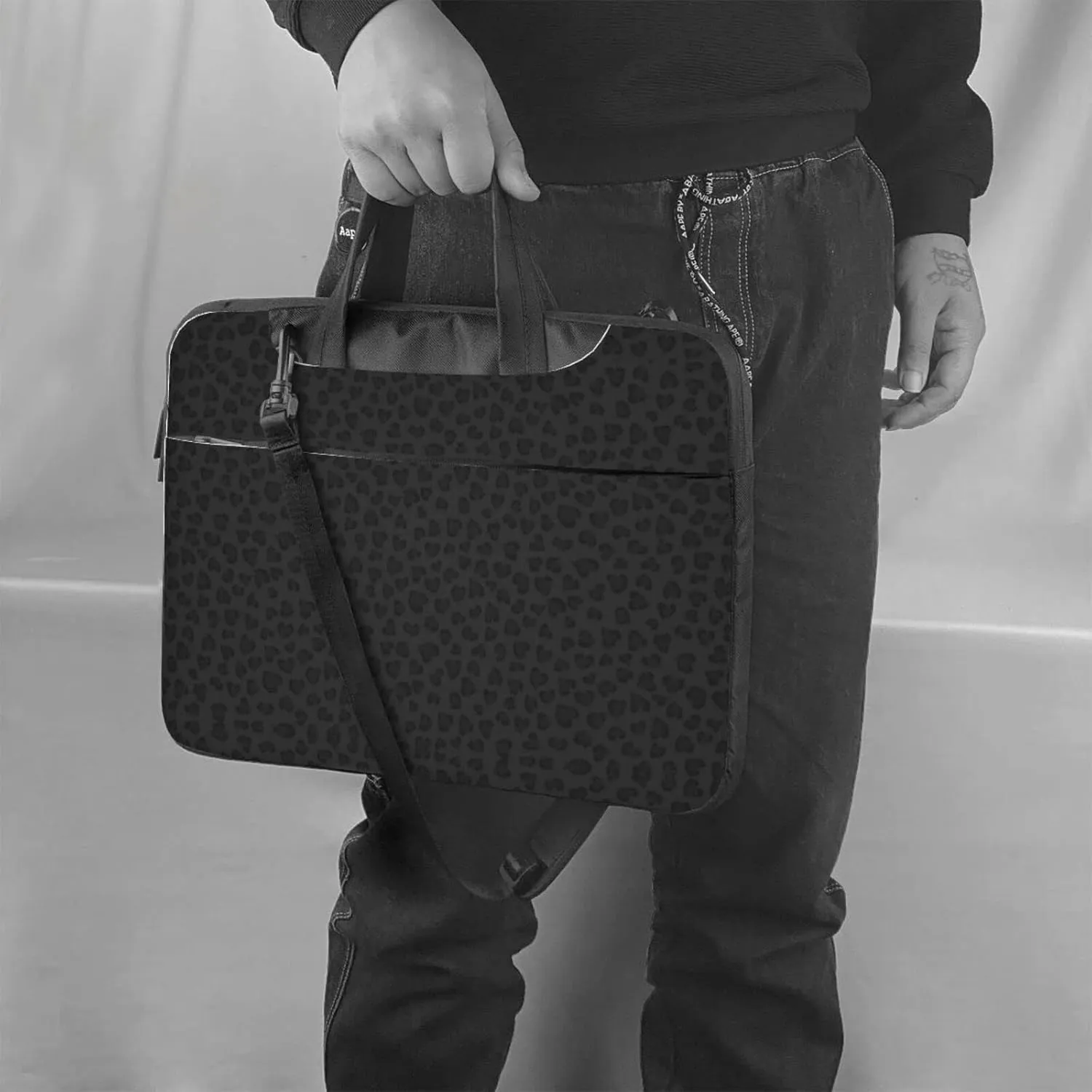 Black Leopard Pattern Print Laptop Bag Premium Laptop Bag With Shock-Absorbing Lining, For Everyday Use And Travel