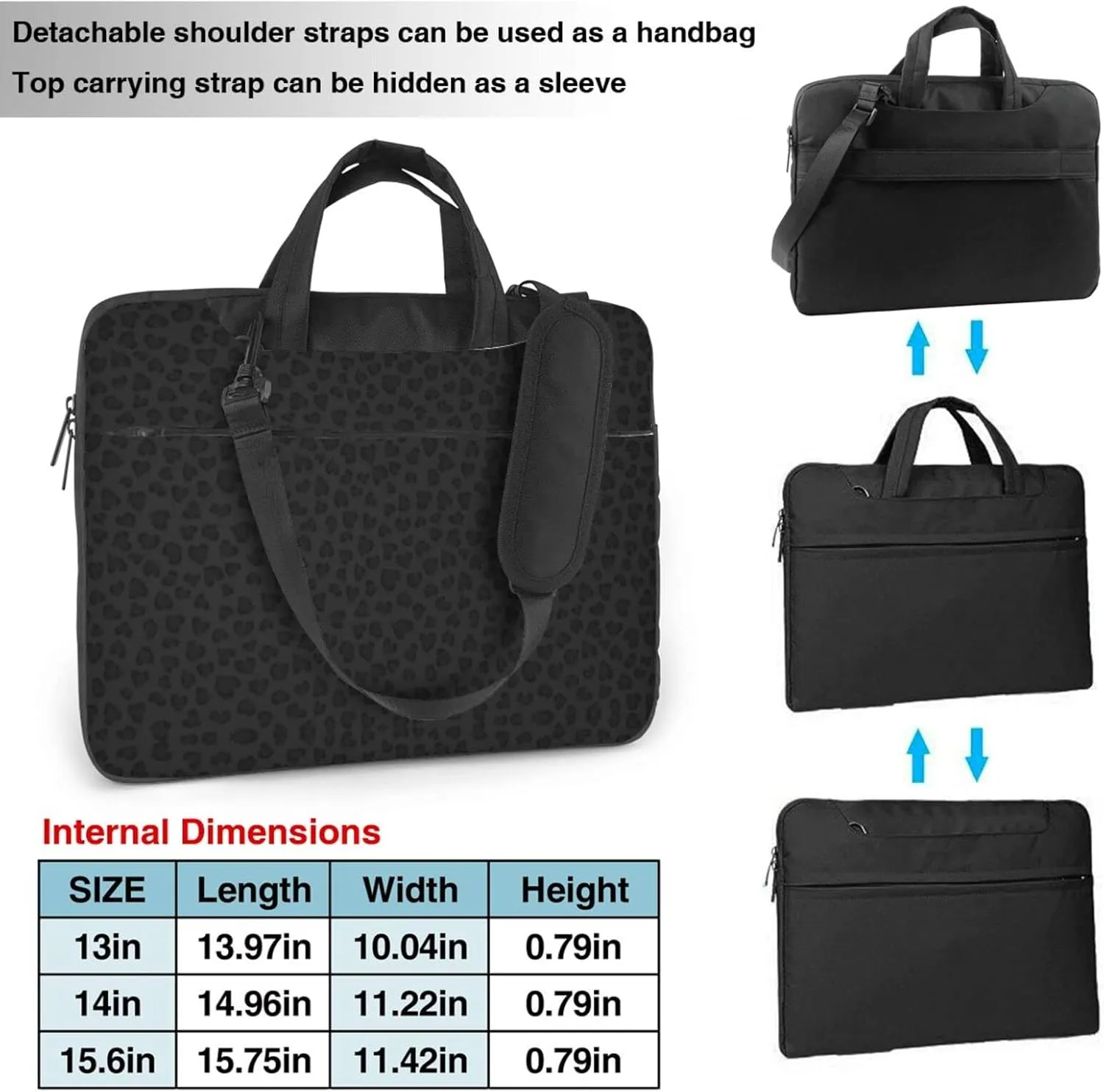 Black Leopard Pattern Print Laptop Bag Premium Laptop Bag With Shock-Absorbing Lining, For Everyday Use And Travel