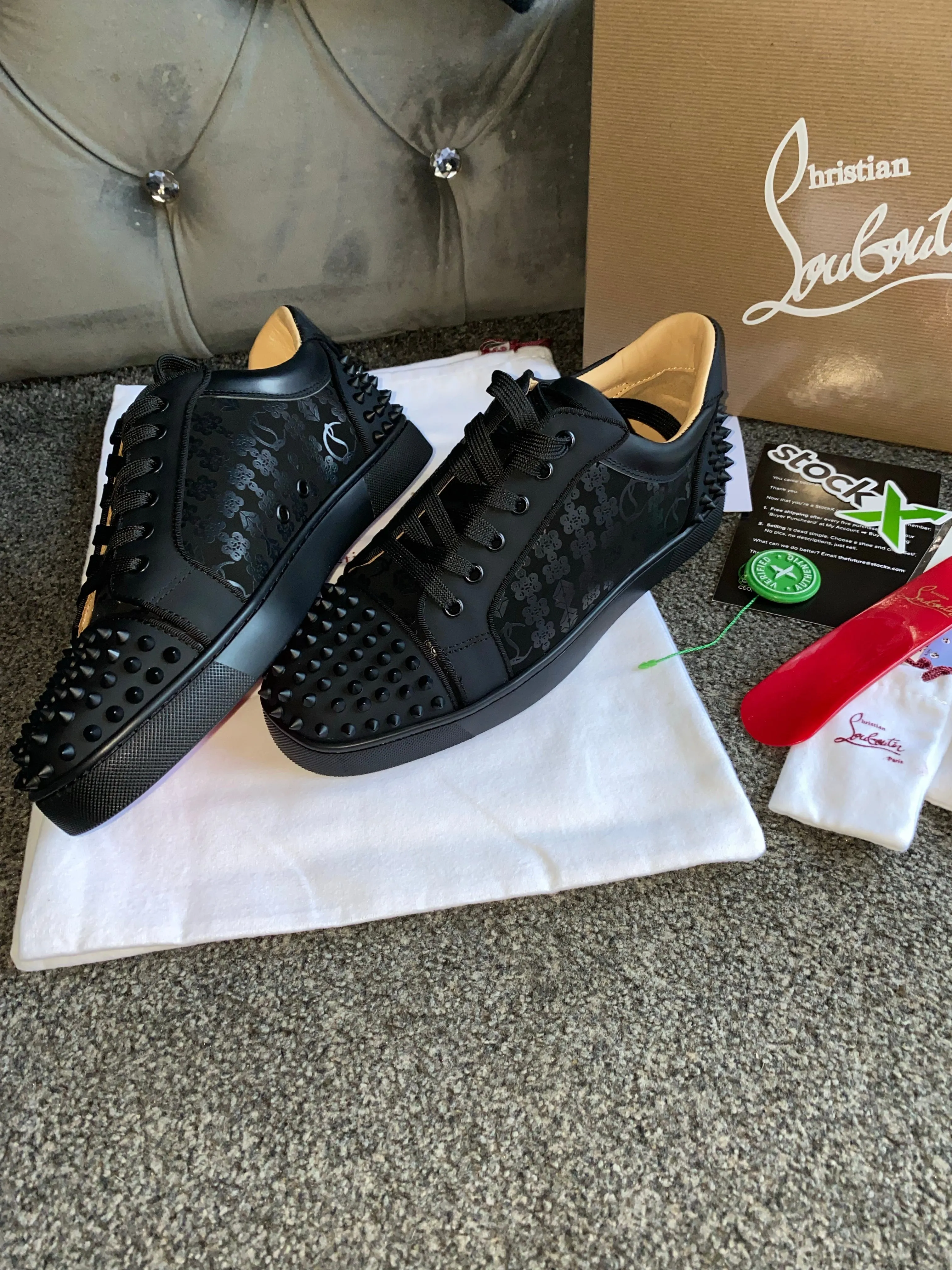 Black Patterned Studded Trainers