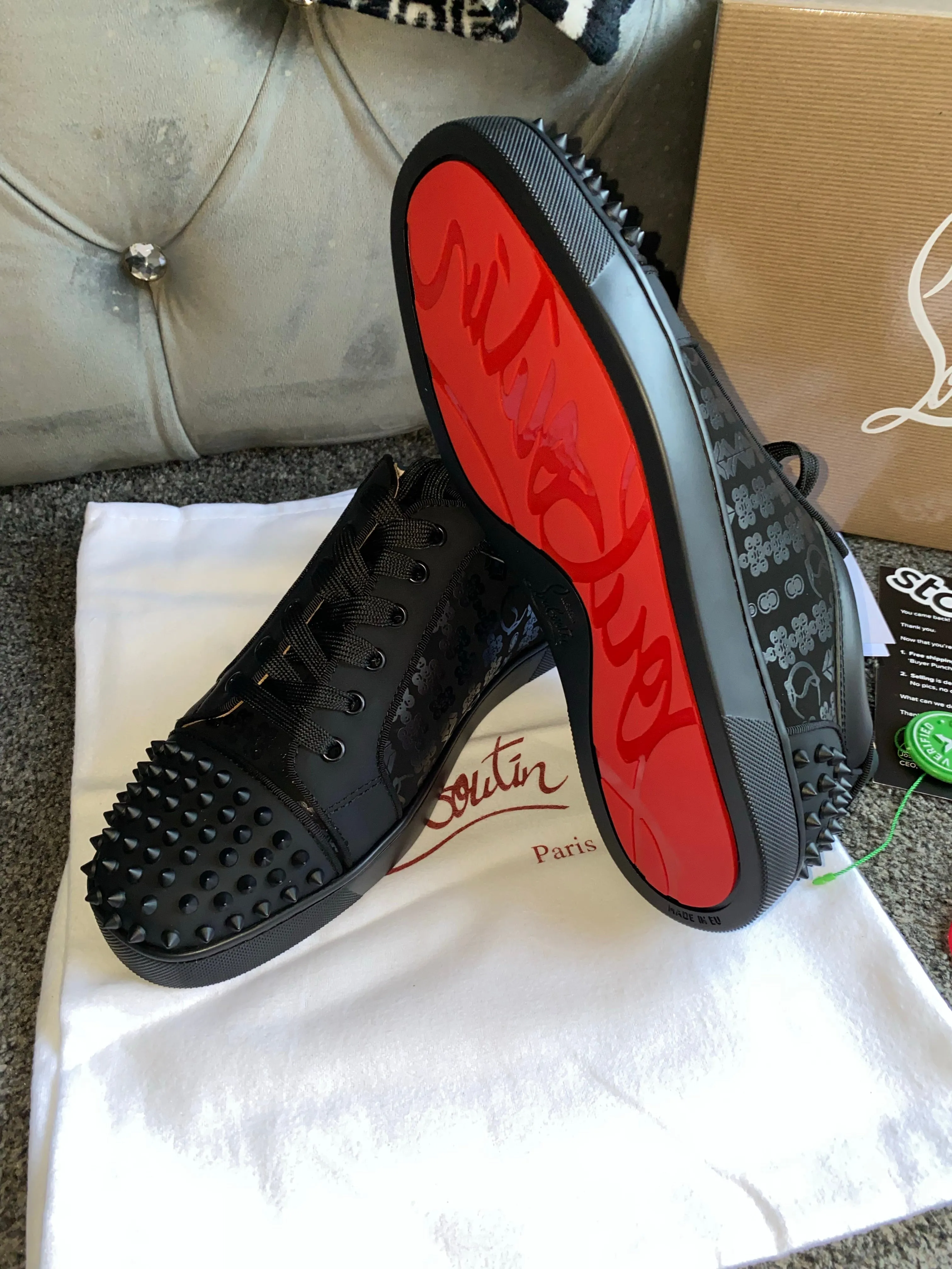 Black Patterned Studded Trainers