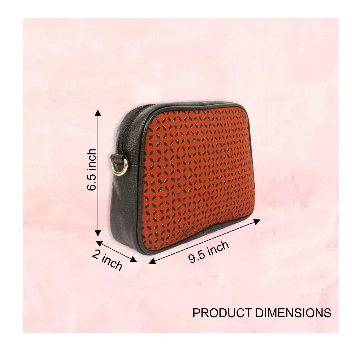 Black Petals Block printed Box Sling Bag
