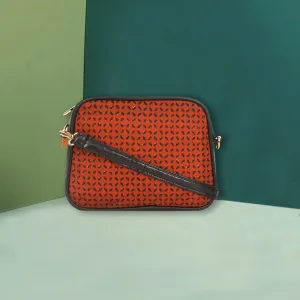 Black Petals Block printed Box Sling Bag