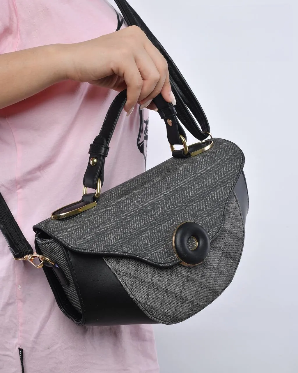 Black Self Patterned Crossbody Bag