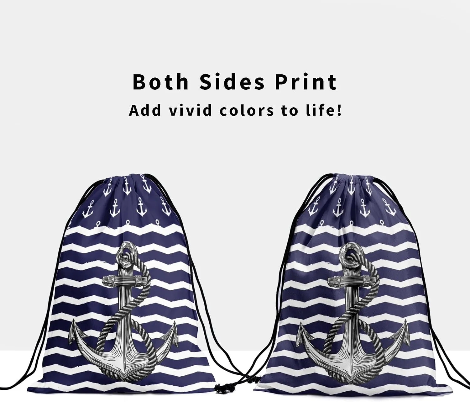 Blue Anchor Gymnastics Grip Bag - Nautical White Stripe Drawstring Bags for Gymnasts, Navy Sea Anchors, Shoe Towel
