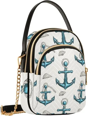 Blue Anchor Shell Crossbody Bag for Women Shoulder Handbag Ladies Purse Cell Phone Tote Bags