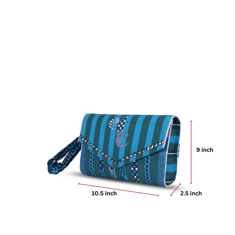 Blue Green Striped etc Envelope Clutch
