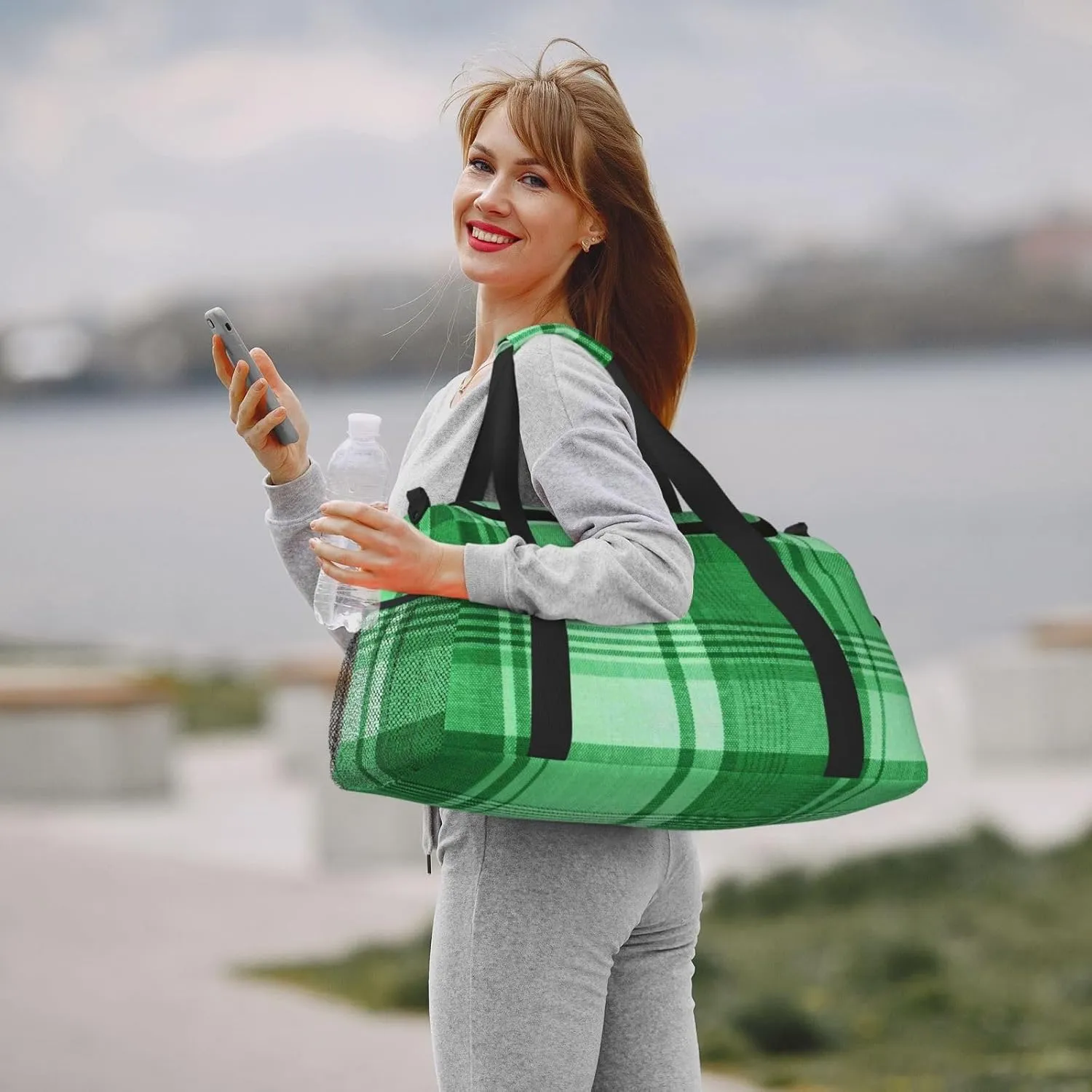 Blue White Thin Line Travel Duffel Bag Large Foldable Waterproof Overnight Bag For Beach Swim Bags Pool Sports Gym