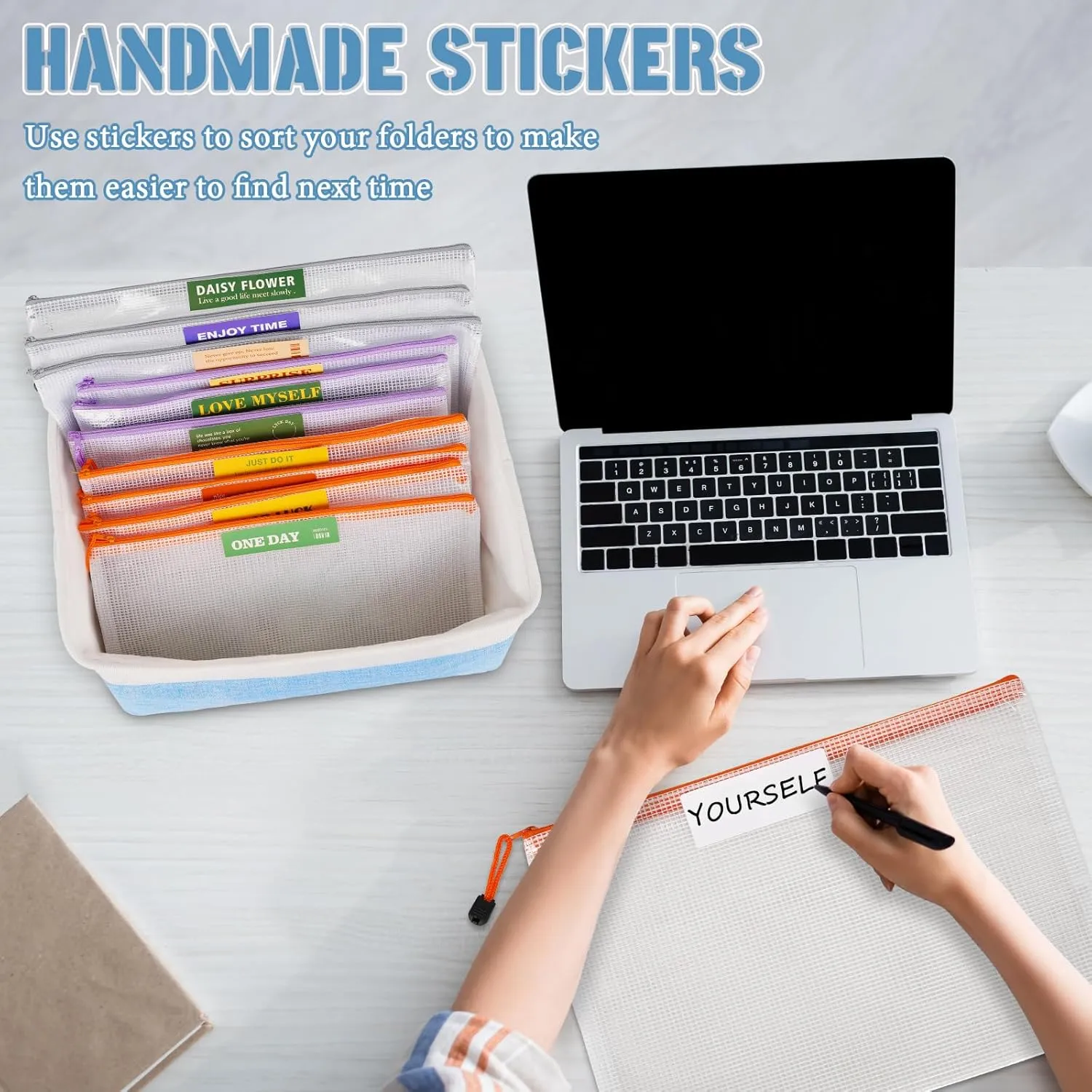 Board Game Storage Include Storage Basket and 10 Zipper Bags Board Game Organizer with DIY Stickers and Double-Sided Adhesive Dots for Travel, Office and Home Organization (Blue)