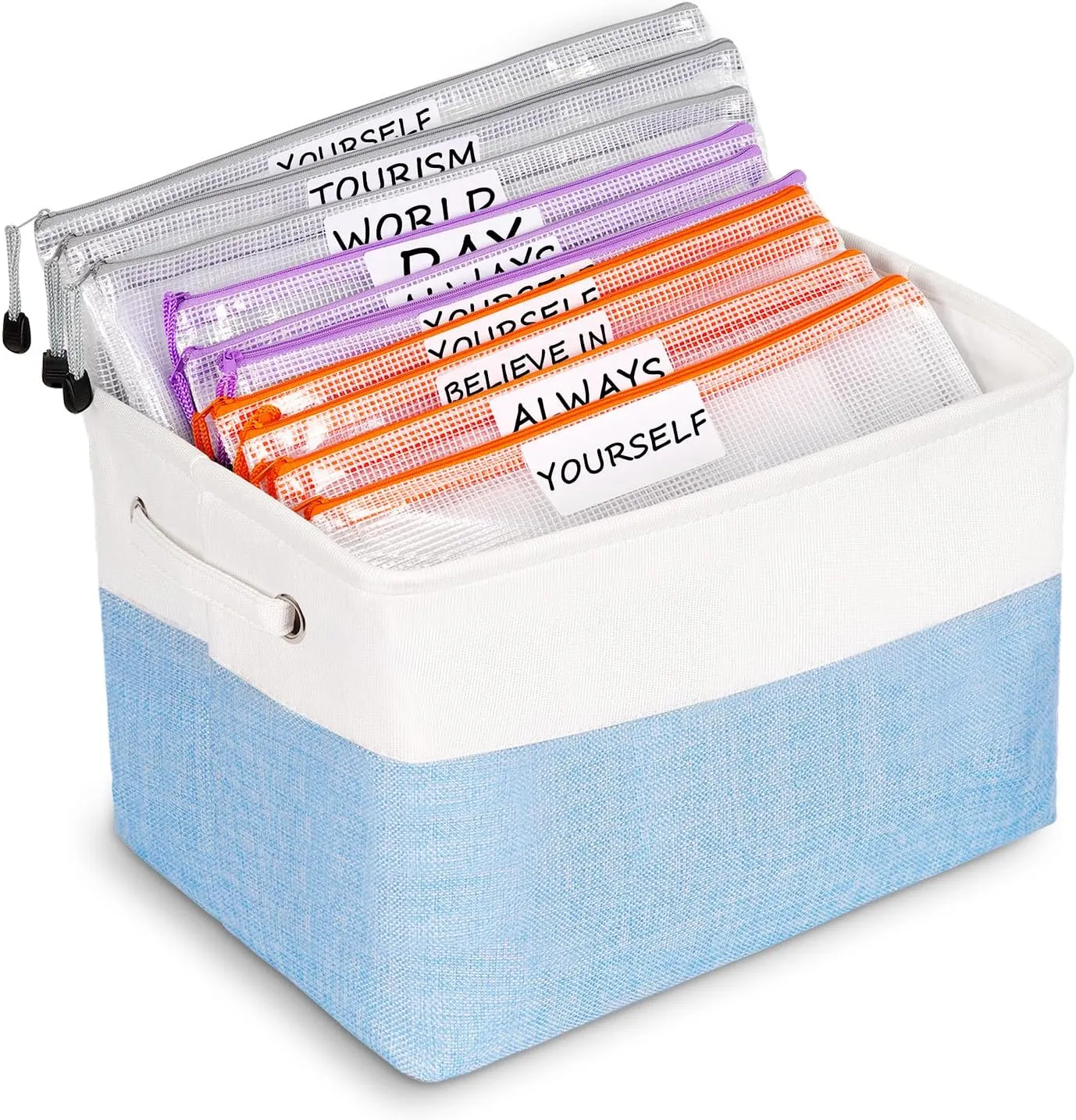 Board Game Storage Include Storage Basket and 10 Zipper Bags Board Game Organizer with DIY Stickers and Double-Sided Adhesive Dots for Travel, Office and Home Organization (Blue)