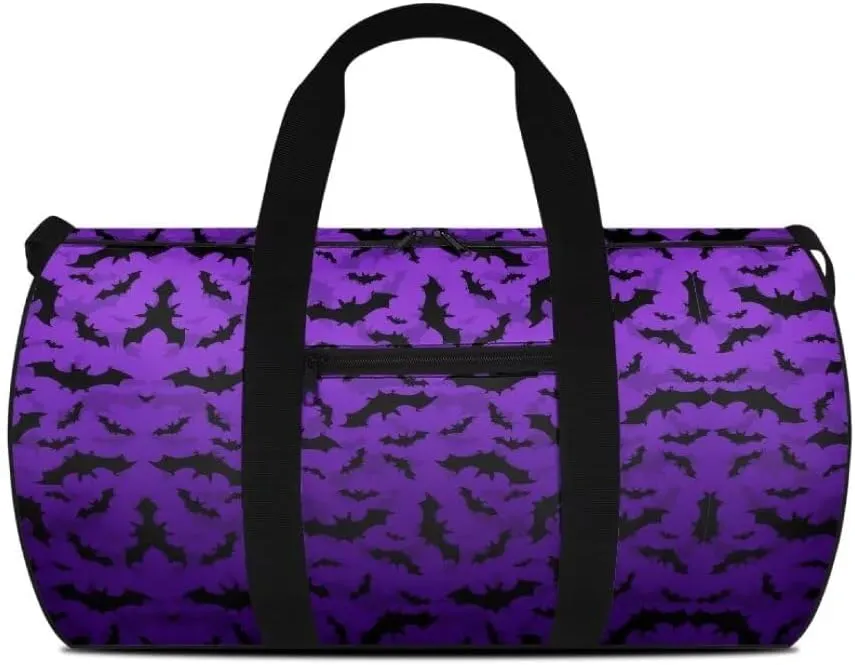 Boatee Bat Gym Bag for Women Travel Bag Large Luggage Bag Portable Weekender Hand Bag Foldie Travel Bag Expandable Halloween Duffle Hand Bag with Inner Pocket Handle Bags for Camp Sport Purple