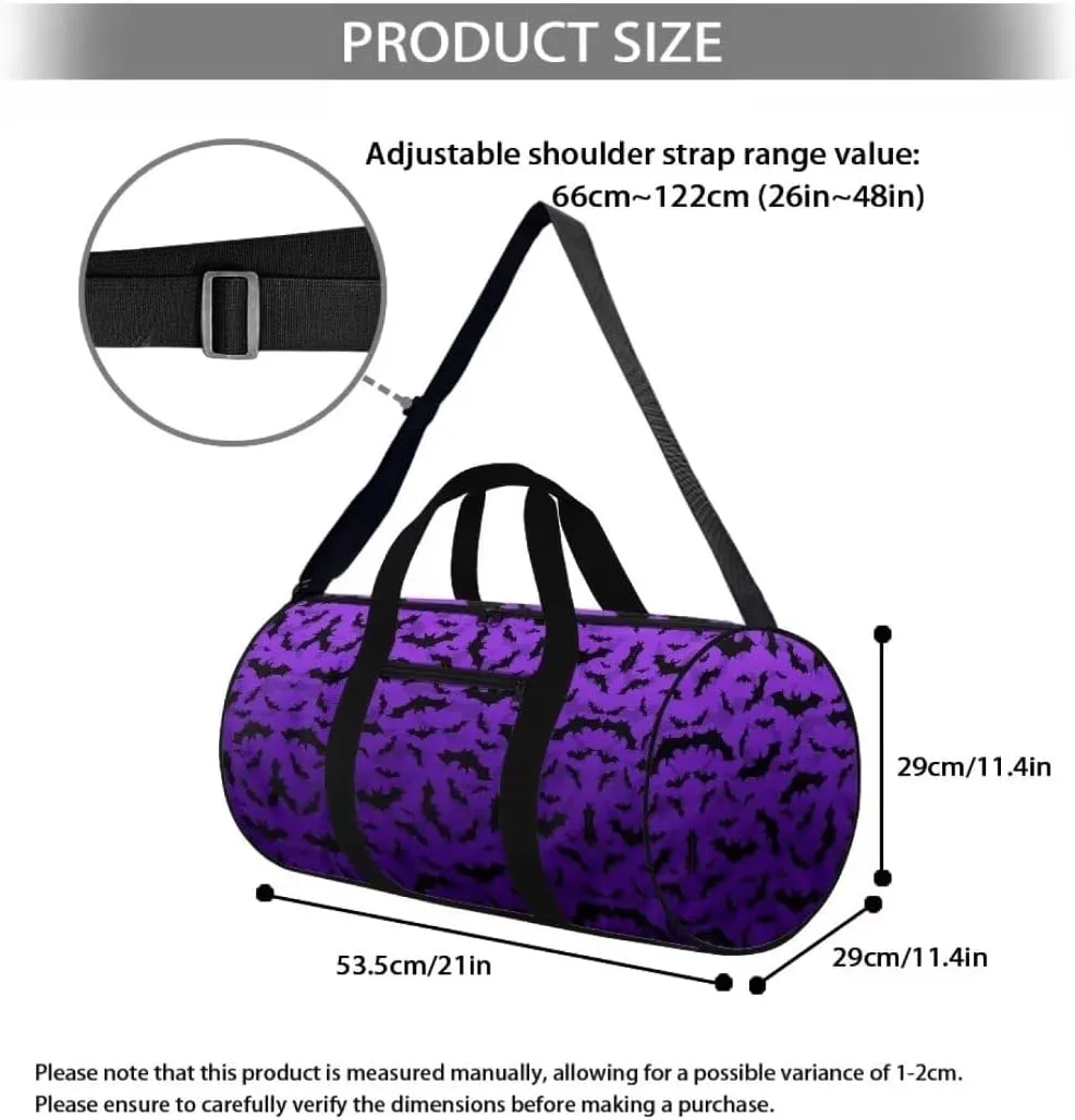 Boatee Bat Gym Bag for Women Travel Bag Large Luggage Bag Portable Weekender Hand Bag Foldie Travel Bag Expandable Halloween Duffle Hand Bag with Inner Pocket Handle Bags for Camp Sport Purple