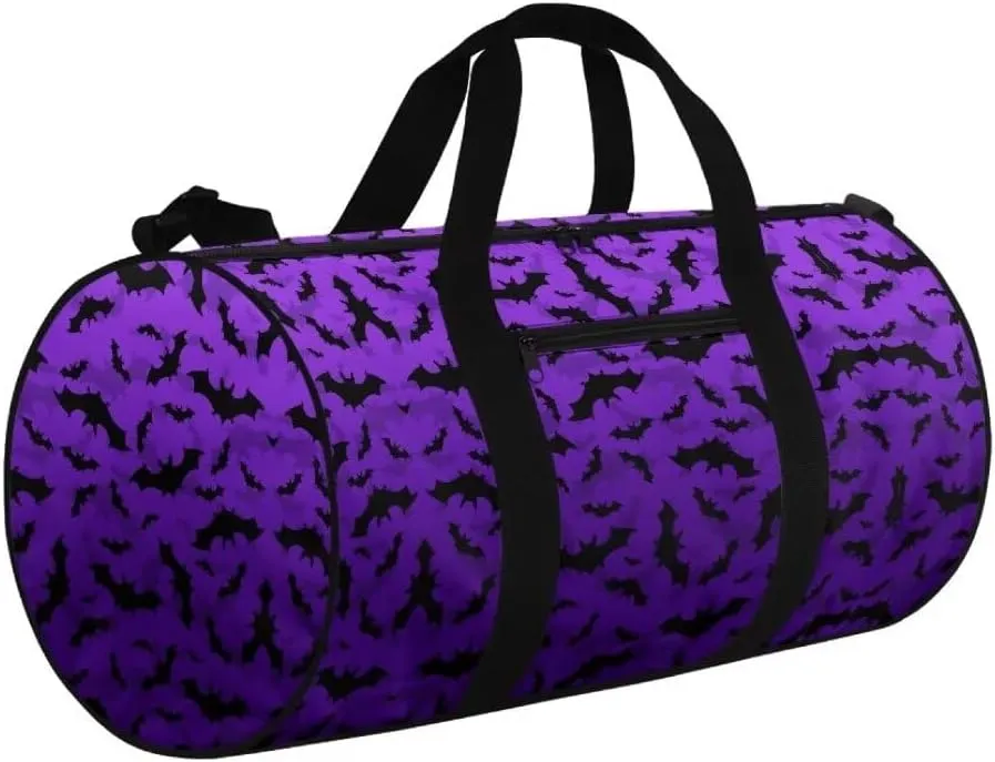 Boatee Bat Gym Bag for Women Travel Bag Large Luggage Bag Portable Weekender Hand Bag Foldie Travel Bag Expandable Halloween Duffle Hand Bag with Inner Pocket Handle Bags for Camp Sport Purple
