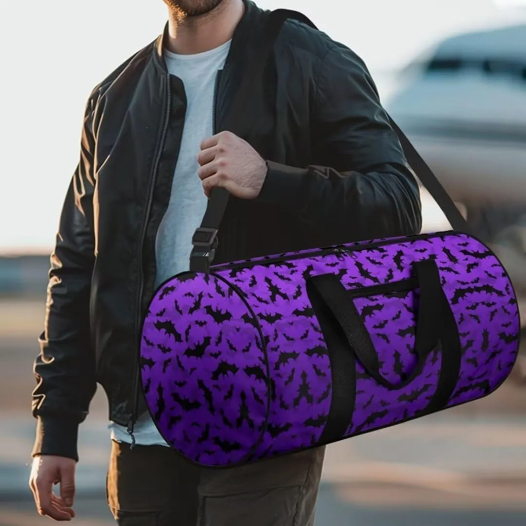 Boatee Bat Gym Bag for Women Travel Bag Large Luggage Bag Portable Weekender Hand Bag Foldie Travel Bag Expandable Halloween Duffle Hand Bag with Inner Pocket Handle Bags for Camp Sport Purple