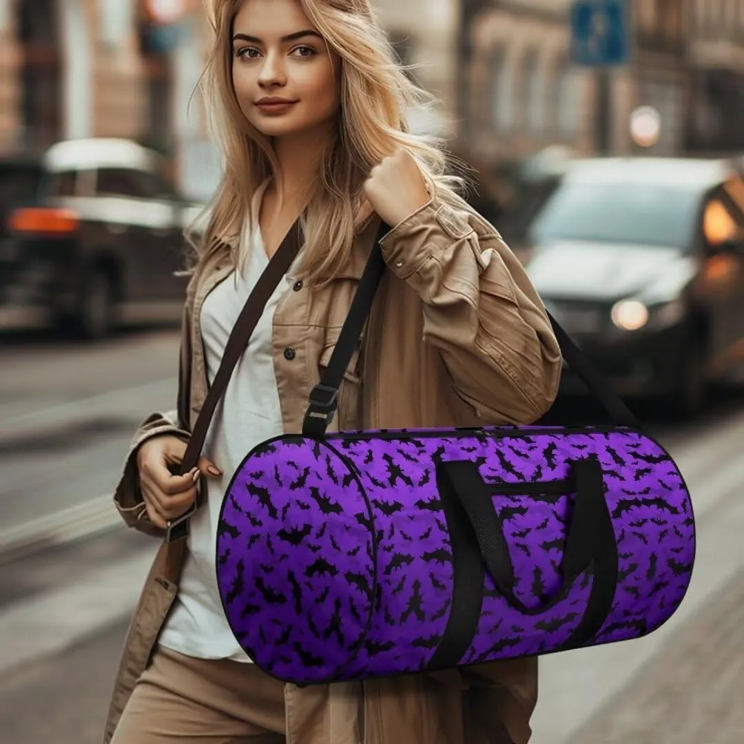 Boatee Bat Gym Bag for Women Travel Bag Large Luggage Bag Portable Weekender Hand Bag Foldie Travel Bag Expandable Halloween Duffle Hand Bag with Inner Pocket Handle Bags for Camp Sport Purple