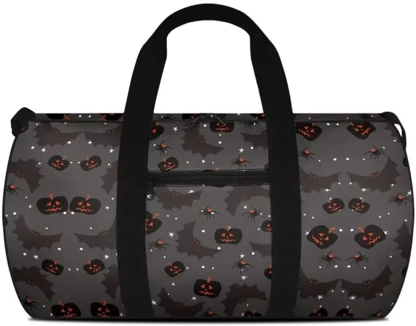 Boatee Bat Luggage Bag for Women Duffle Bag Pumpkin Duffel Bag Multifunctional Shoulder Hand Bag Casual Handle Bags Portable Travel Makeup Handbag for Camping Hiking Halloween Holdall Bag Black
