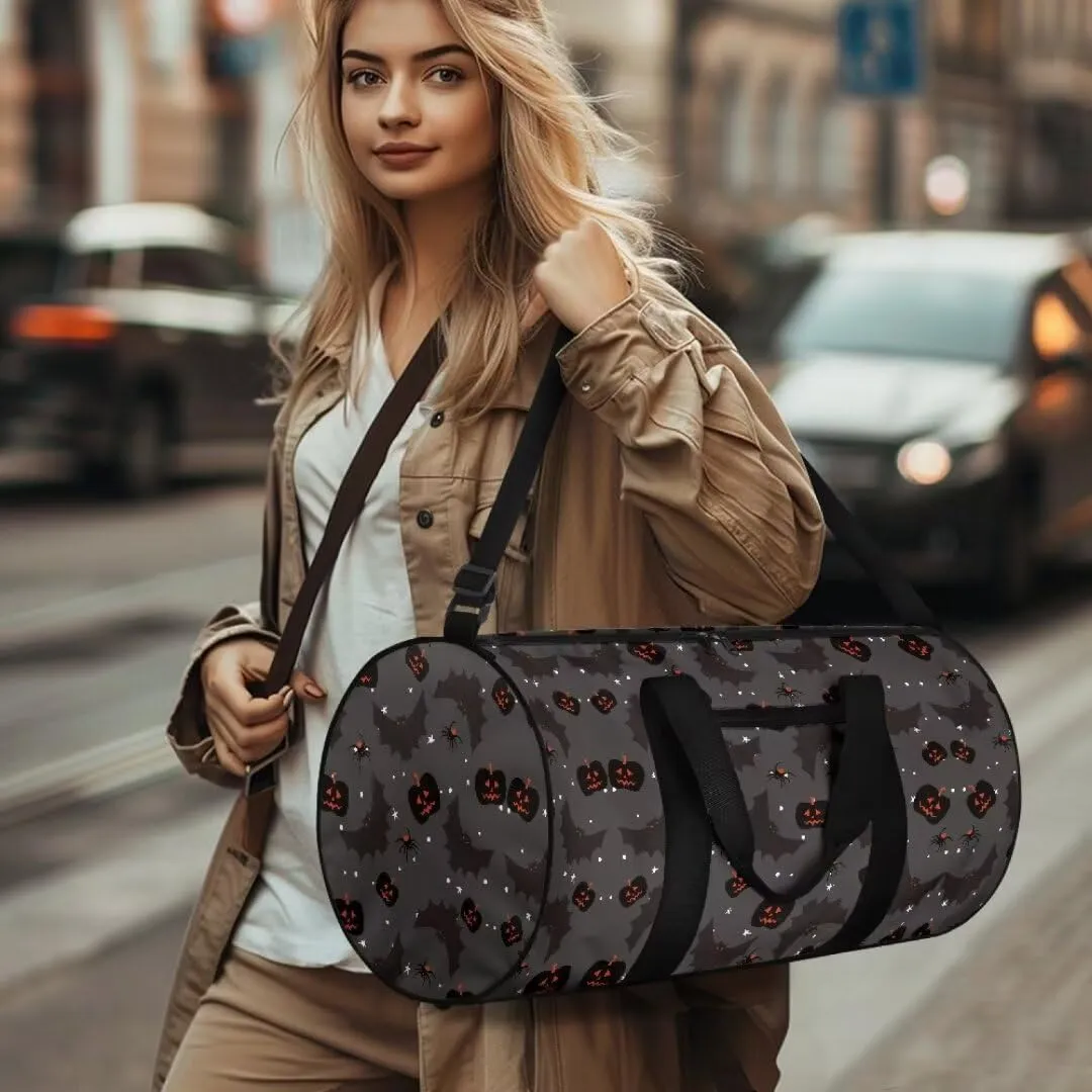 Boatee Bat Luggage Bag for Women Duffle Bag Pumpkin Duffel Bag Multifunctional Shoulder Hand Bag Casual Handle Bags Portable Travel Makeup Handbag for Camping Hiking Halloween Holdall Bag Black