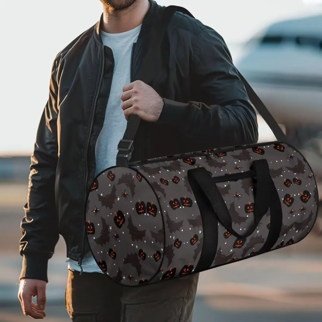 Boatee Bat Luggage Bag for Women Duffle Bag Pumpkin Duffel Bag Multifunctional Shoulder Hand Bag Casual Handle Bags Portable Travel Makeup Handbag for Camping Hiking Halloween Holdall Bag Black