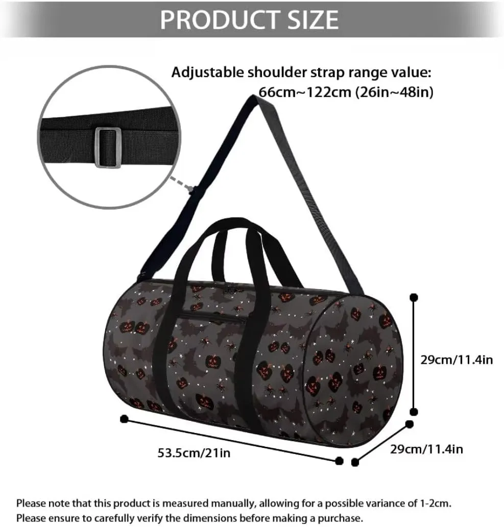 Boatee Bat Luggage Bag for Women Duffle Bag Pumpkin Duffel Bag Multifunctional Shoulder Hand Bag Casual Handle Bags Portable Travel Makeup Handbag for Camping Hiking Halloween Holdall Bag Black