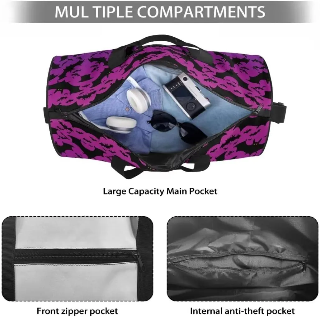 Boatee Bat Womens Travel Bag Large Capacity Duffel Bag Casual Gym Bag Stylish Luggage Bags with Adjustable Strap Portable Handbag Halloween Holdall Purse Weekender Bag for Airplane Purple