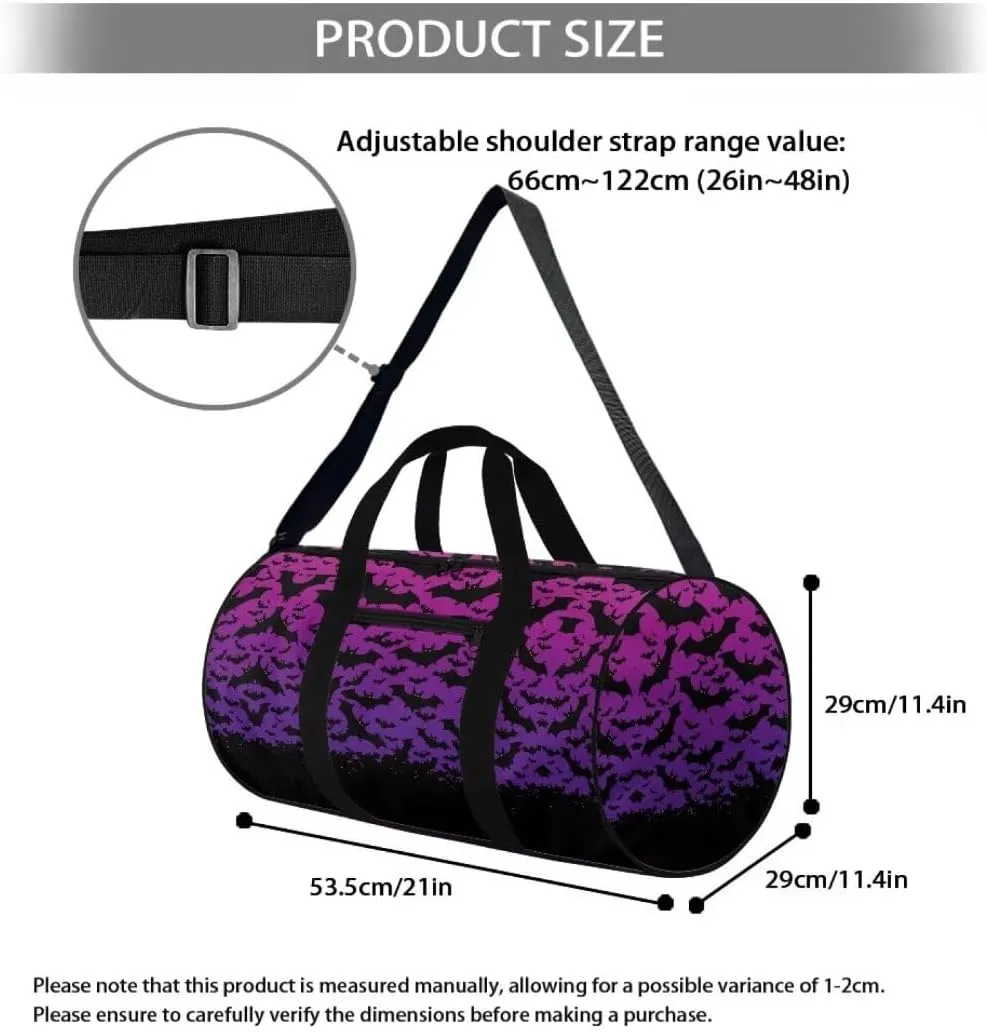 Boatee Bat Womens Travel Bag Large Capacity Duffel Bag Casual Gym Bag Stylish Luggage Bags with Adjustable Strap Portable Handbag Halloween Holdall Purse Weekender Bag for Airplane Purple