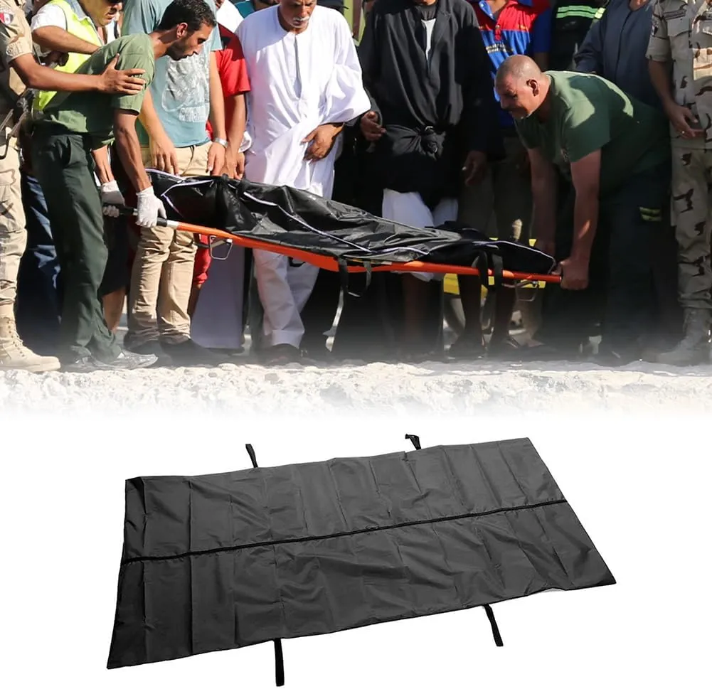 Body Storage Bag, Disposable Disaster Pouch Stretcher Combo 4 Side Handles Center Zipper Emergency Cadaver Leak Proof Morgue Bodies Bags for Funeral Hospital Transportation Black