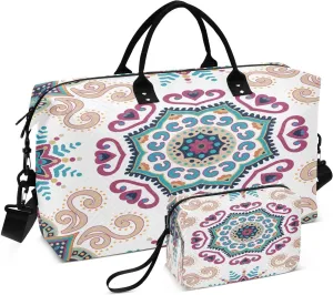 Bohemian Ceramic Style Travel Duffel Bag, Shoulder Weekender Overnight Bags - Large Gym Bag with Wet Pocket
