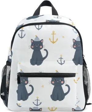 Bolaz Upgraded Backpack for School Teenagers Girls Boys-Anchor Cat Pattern,Travel Bag with Chest Buckle and Whistle