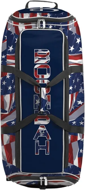 Boombah Brute Rolling Bat Bag 2.0-35" x 15" x 12-1/2" - USA Independence Navy/Red/White - Holds 4 Bats and Room for Gear - Wheeled Bag