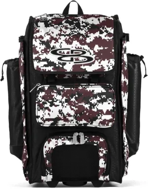 Boombah Rolling Catchers Superpack Baseball/Softball Gear Bag Digital Camo - 23-1/2" x 13-1/2" x 9-1/2" - Multiple Colors - Telescopic Handle and Holds 4 Bats - Wheeled Version