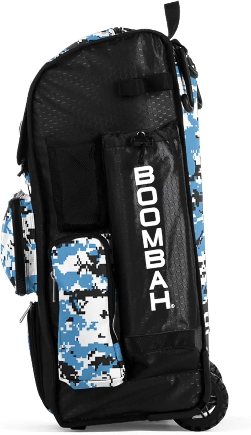 Boombah Rolling Superpack Baseball/Softball Gear Bag - 23-1/2" x 13-1/2" x 9-1/2" - Digital Camo Black/Columbia - Telescopic Handle - Holds 4 Bats - Wheeled Version