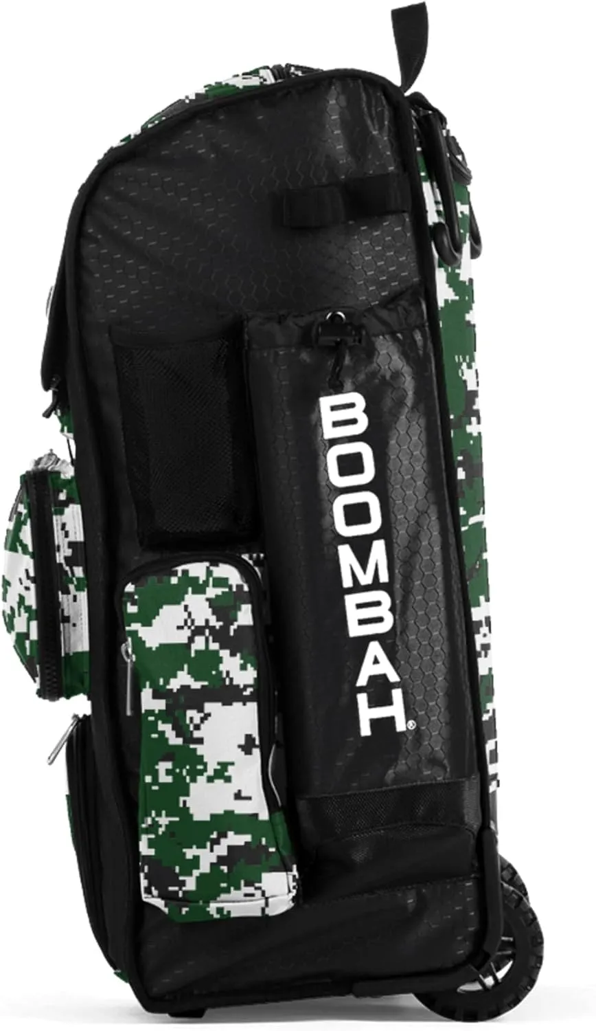 Boombah Rolling Superpack Baseball/Softball Gear Bag - 23-1/2" x 13-1/2" x 9-1/2" - Digital Camo Black/Dark Green - Telescopic Handle - Holds 4 Bats - Wheeled Version