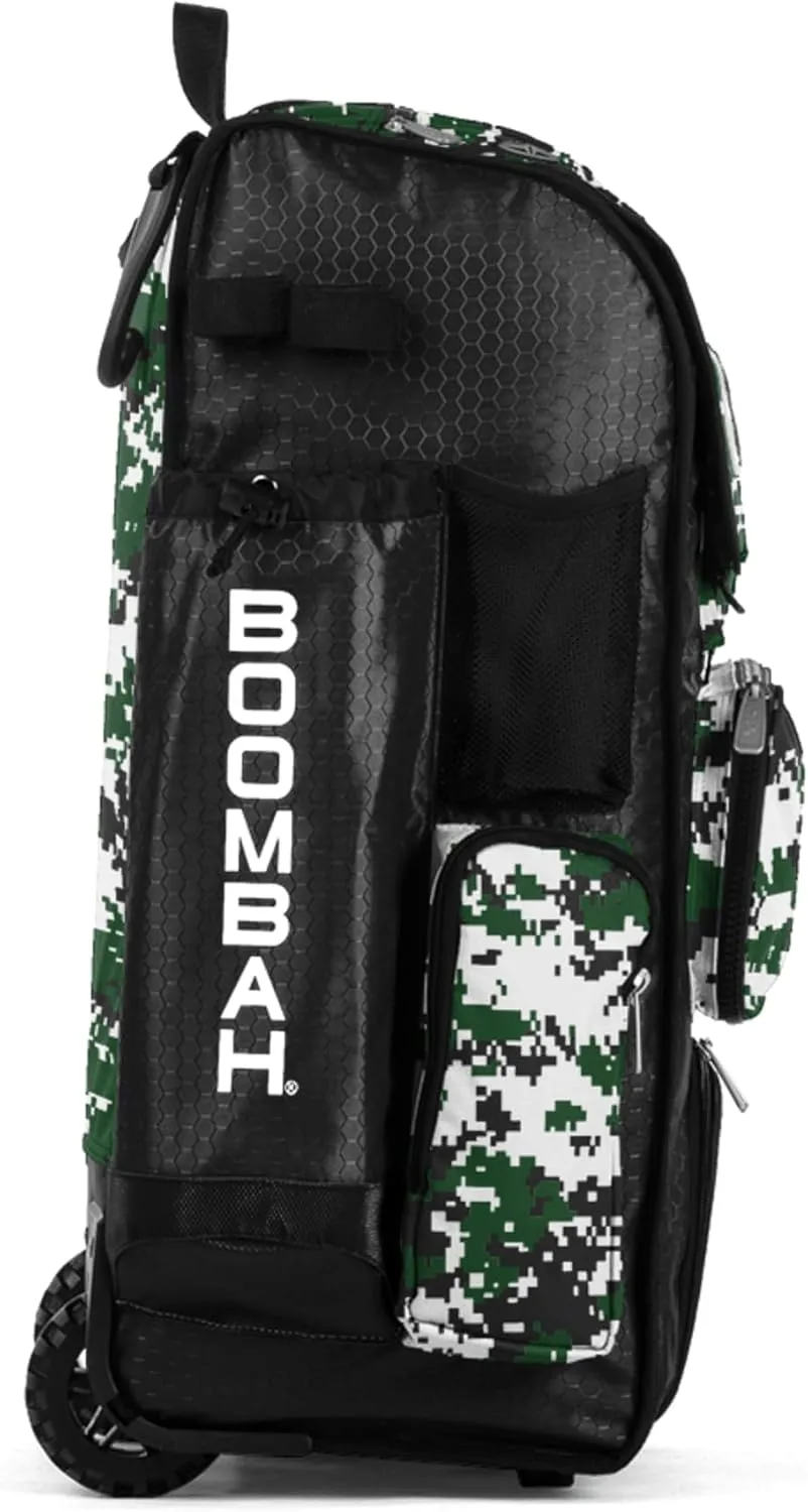 Boombah Rolling Superpack Baseball/Softball Gear Bag - 23-1/2" x 13-1/2" x 9-1/2" - Digital Camo Black/Dark Green - Telescopic Handle - Holds 4 Bats - Wheeled Version