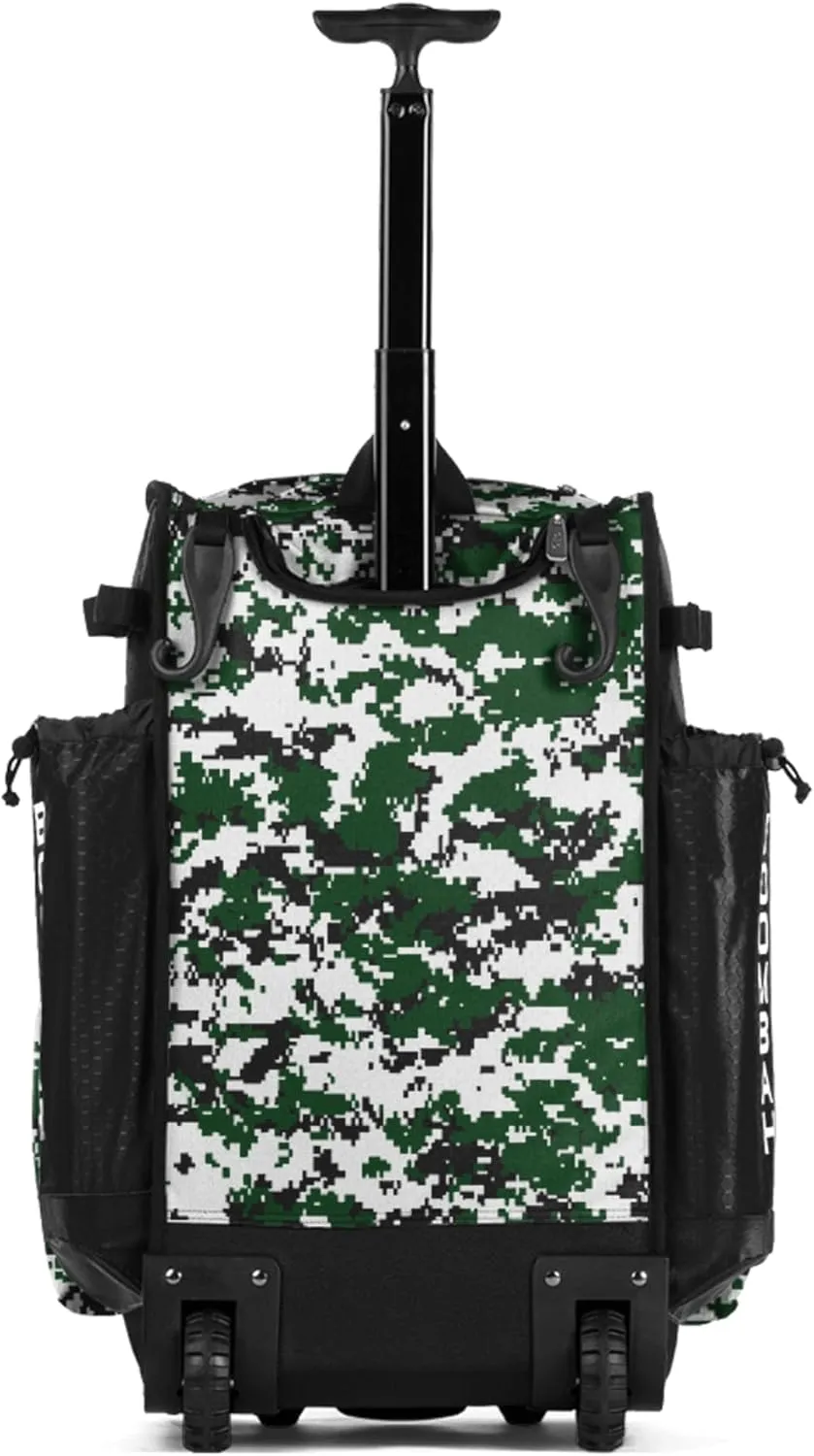 Boombah Rolling Superpack Baseball/Softball Gear Bag - 23-1/2" x 13-1/2" x 9-1/2" - Digital Camo Black/Dark Green - Telescopic Handle - Holds 4 Bats - Wheeled Version