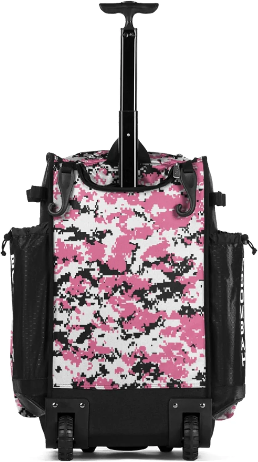 Boombah Rolling Superpack Baseball/Softball Gear Bag - 23-1/2" x 13-1/2" x 9-1/2" - Digital Camo Black/Pink - Telescopic Handle - Holds 4 Bats - Wheeled Version