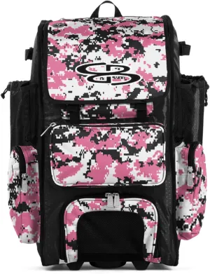 Boombah Rolling Superpack Baseball/Softball Gear Bag - 23-1/2" x 13-1/2" x 9-1/2" - Digital Camo Black/Pink - Telescopic Handle - Holds 4 Bats - Wheeled Version