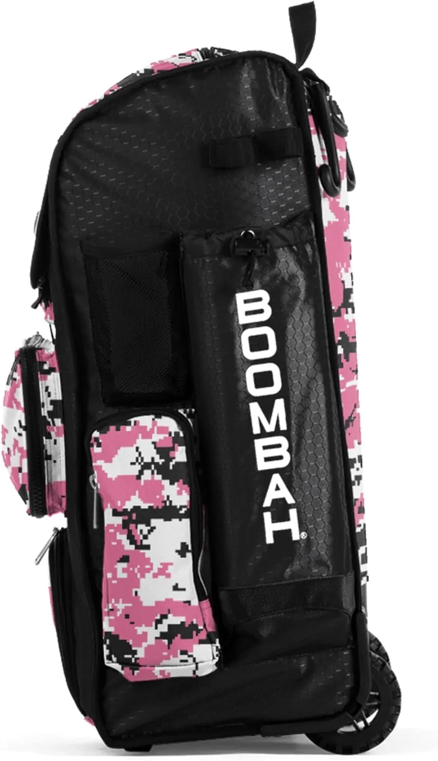 Boombah Rolling Superpack Baseball/Softball Gear Bag - 23-1/2" x 13-1/2" x 9-1/2" - Digital Camo Black/Pink - Telescopic Handle - Holds 4 Bats - Wheeled Version