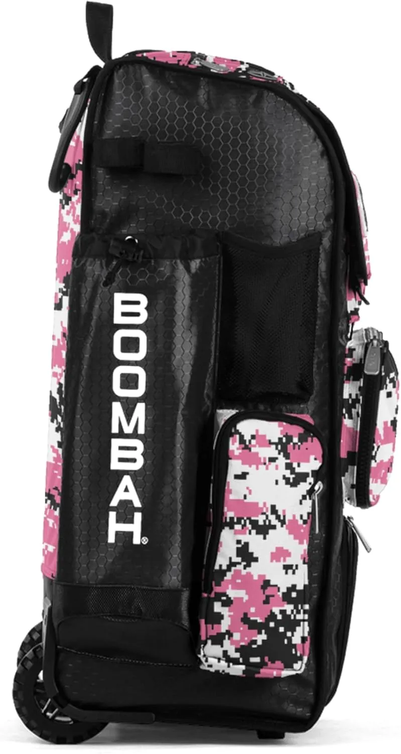Boombah Rolling Superpack Baseball/Softball Gear Bag - 23-1/2" x 13-1/2" x 9-1/2" - Digital Camo Black/Pink - Telescopic Handle - Holds 4 Bats - Wheeled Version