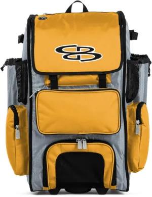 Boombah Rolling Superpack Baseball/Softball Gear Bag - 23-1/2" x 13-1/2" x 9-1/2" - Multiple Colors - Telescopic Handle and Holds 4 Bats - Wheeled Version