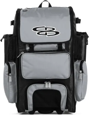 Boombah Rolling Superpack Baseball/Softball Gear Bag - 23-1/2" x 13-1/2" x 9-1/2" - Multiple Colors - Telescopic Handle and Holds 4 Bats - Wheeled Version