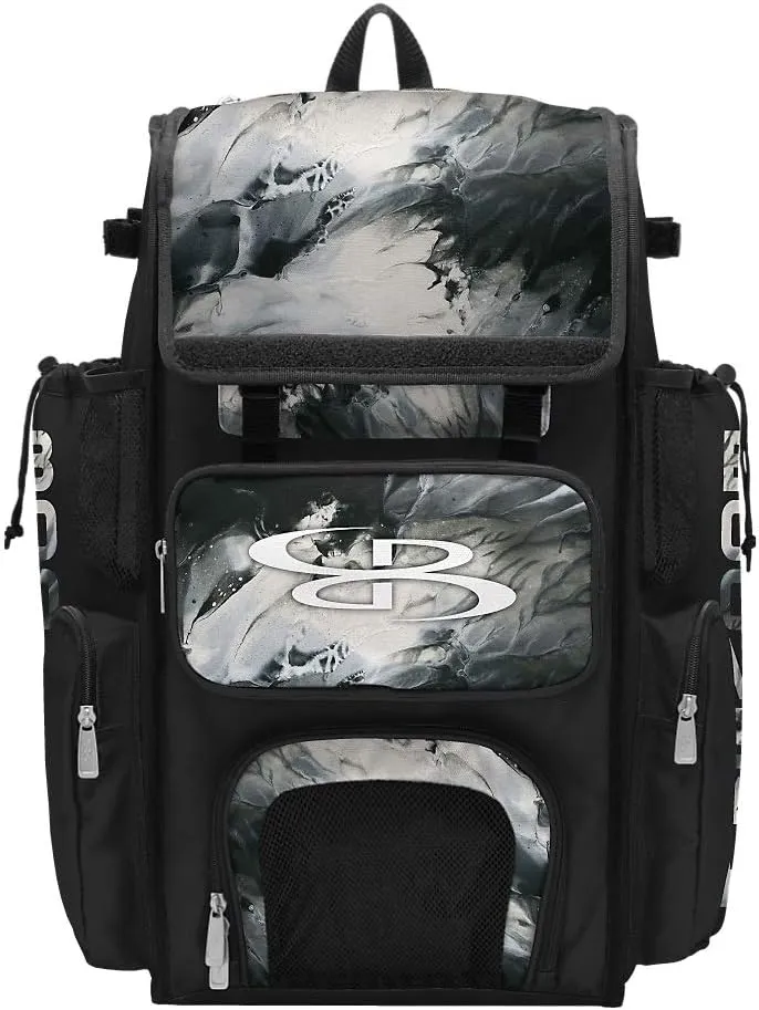 Boombah Superpack Bat Bag - Backpack Version (no wheels) - Holds 4 Bats - Glacier Black/White