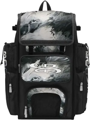 Boombah Superpack Bat Bag - Backpack Version (no wheels) - Holds 4 Bats - Glacier Black/White